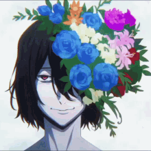 a person with a bunch of flowers in their hair