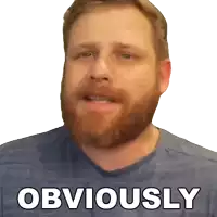 a man with a beard is wearing a blue shirt that says obviously on it
