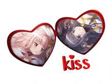 a couple of hearts with the word kiss on the bottom