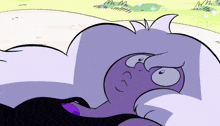 a cartoon character with a purple hair and a black shirt