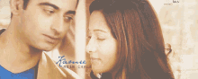 a man and a woman are looking at each other and the words kasmee mein chale are on the bottom