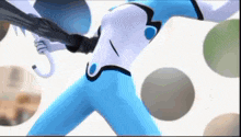 a cartoon character is holding an umbrella in his hand .