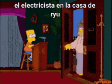 a cartoon of bart simpson giving a speech with the words el electricista en la casa de ryu below him