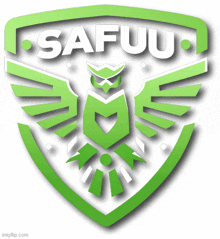 a green and white safuu logo with an owl on top