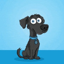 a cartoon dog wearing a blue collar and a tag that says c