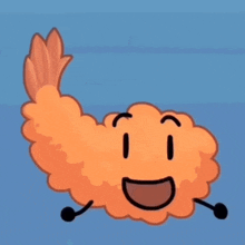 a cartoon of a shrimp with a smiling face on a blue background