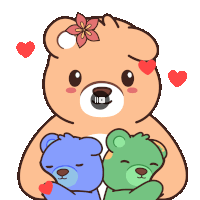 a cartoon of a teddy bear holding two teddy bears with hearts around them