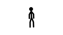 a stick figure is holding a rifle above his head