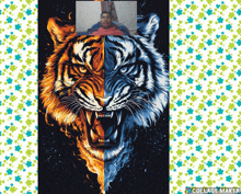 a picture of a tiger with the words collage maker on the bottom right