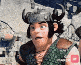 a cartoon character wearing a helmet with horns and a gif maker logo