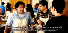 a man in an apron says " that 's the coolest fucking story i 've ever heard in my entire life