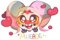 a cartoon drawing of a clown with the words " pwease " written below it