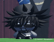 a cartoon character wearing sunglasses and a top hat is displayed on a green screen with a hailuo ai logo