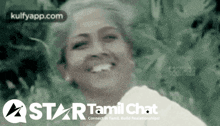 a star tamil chat logo with a smiling woman in the background