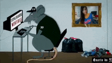 a cartoon of a mouse sitting in front of a computer with a sign that says espelhando mentiras