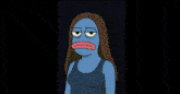 a cartoon of a woman in a car with a sad face