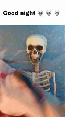 a picture of a skeleton with the words good night above it