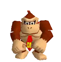 donkey kong is wearing a red tie and has the letter dk on his chest
