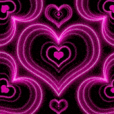 a seamless pattern of glowing hearts on a black background