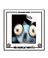 a picture of a fish with big eyes saying hello in a frame .