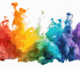 a painting of a rainbow of colors coming out of a white background