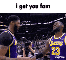 two basketball players shaking hands with the words i got you fam below them