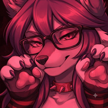 a cartoon drawing of a wolf wearing glasses and a red collar