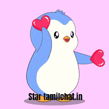 a penguin with a heart on its ear and the words star tamilchat.in underneath it