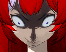 a drawing of a girl with red hair and white eyes