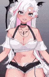 a drawing of a girl with white hair and bats on her head