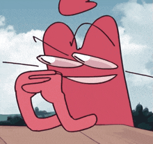 a cartoon drawing of a red heart with glasses