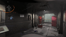 a video game screen shows a silhouette of a man with a circle around his head