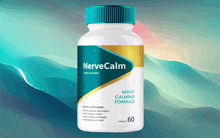 a bottle of nervecalm sits on a mountain background