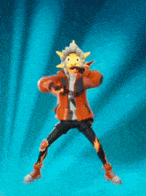 a cartoon character with a yellow face and a sun on his head