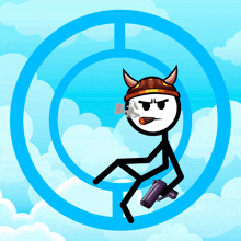 a stick figure with horns is holding a gun
