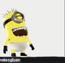 a yellow minion with a big mouth is on a make a gif.com