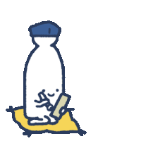 a drawing of a bottle sitting on a yellow pillow with chinese writing behind it