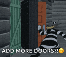 a cartoon of a man holding a door with the caption add more doors