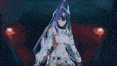 a female anime character holding a sword with a cross on her head
