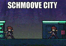 a video game called schmoove city with a purple background