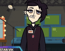 a cartoon character with a name tag that says 5821