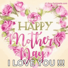 a happy mother 's day greeting card with roses in the shape of a heart .