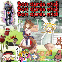 a collage of cartoon characters with the words bon apres midi on top