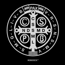 a black and white logo for monkrock shows a cross