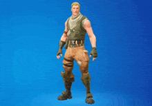 a man is standing in front of a blue background in a video game .