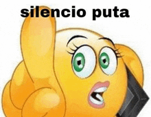 a cartoon smiley face is talking on a cell phone and pointing .