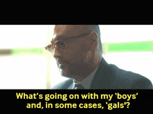 a man in a suit and tie says what 's going on with my boys and in some cases gals ?