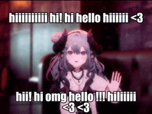 a picture of a girl with horns that says hi hi hello hiii < 3