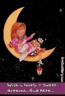 good night sweet dreams cute girl moon