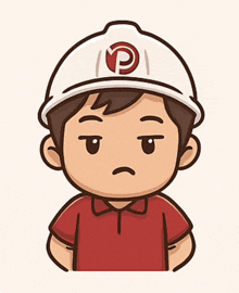 a cartoon character wearing a hard hat with the letter p on it